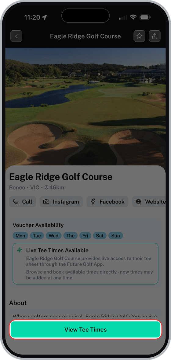 Course page with View Tee Times highlighted