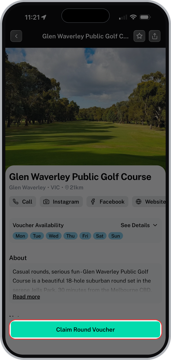 Course page with Claim Round Voucher highlighted