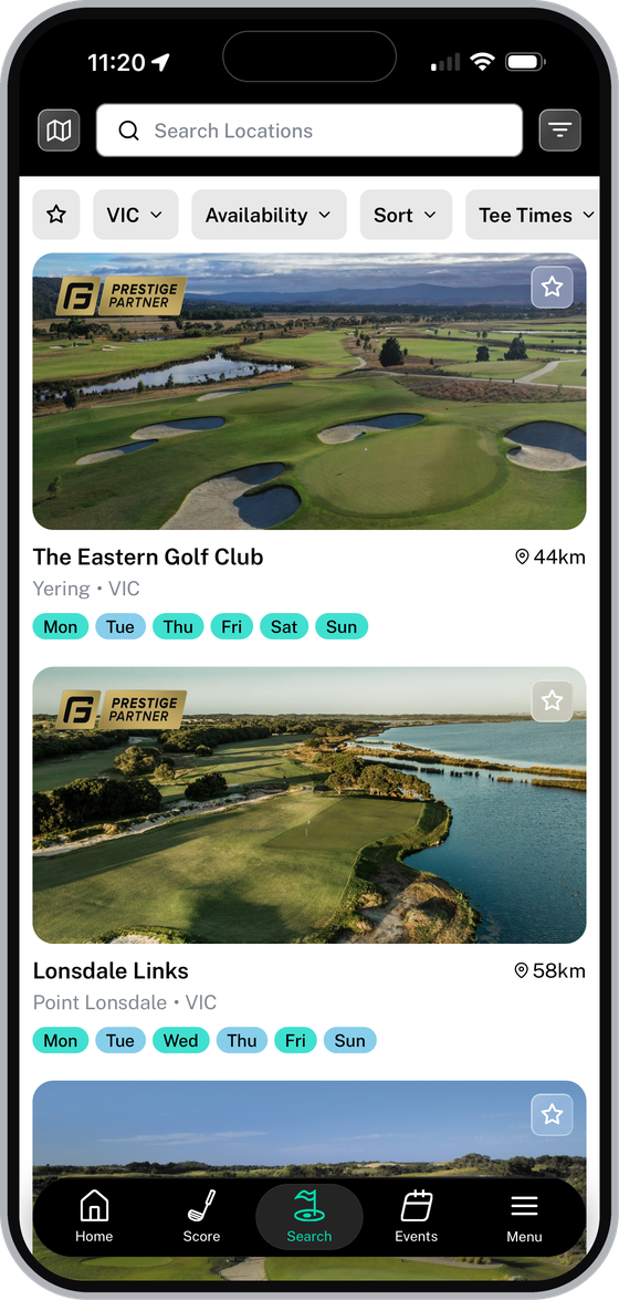 List of partner courses in the Future Golf app