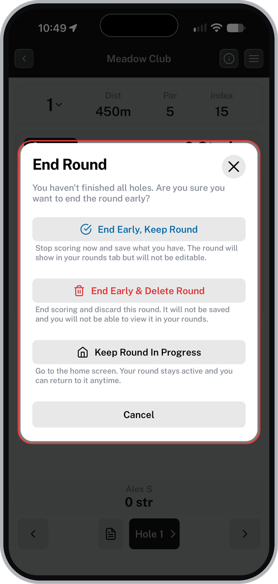 End Round options highlighted: End Early, Keep Round; End Early and Delete Round; Keep Round In Progress