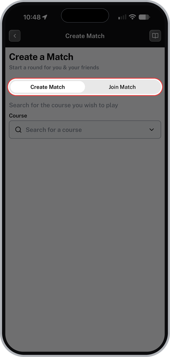 Create a Match screen with Create Match and Join Match highlighted